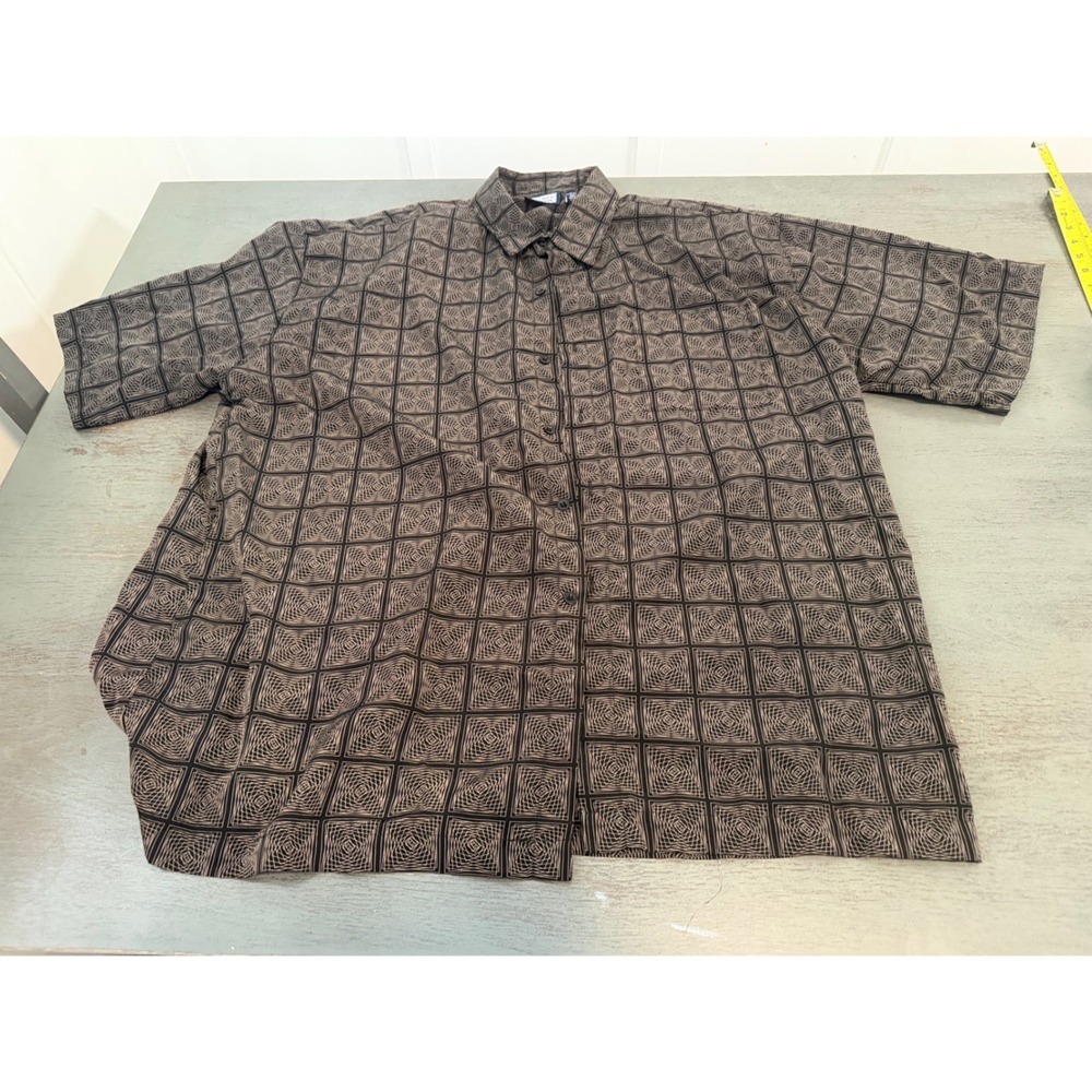 Premier International Mens 2XL Brown Black Geometric Square Spiral Button Shirt